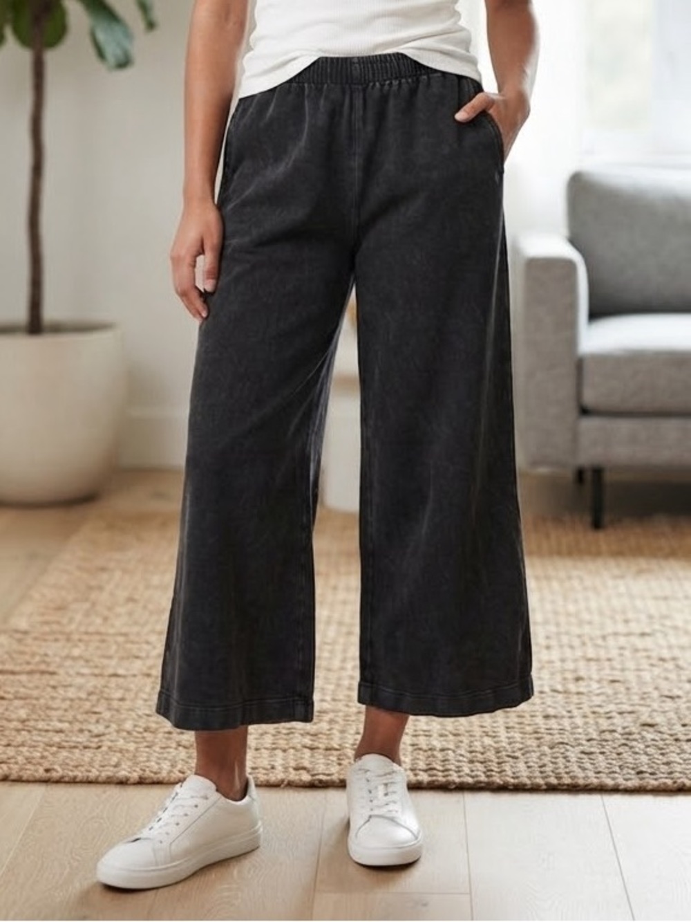 Z Supply Black 100% Cotton Wide Leg Pants Lounge Cozy Flowy Elastic Waist - Picture 8 of 8